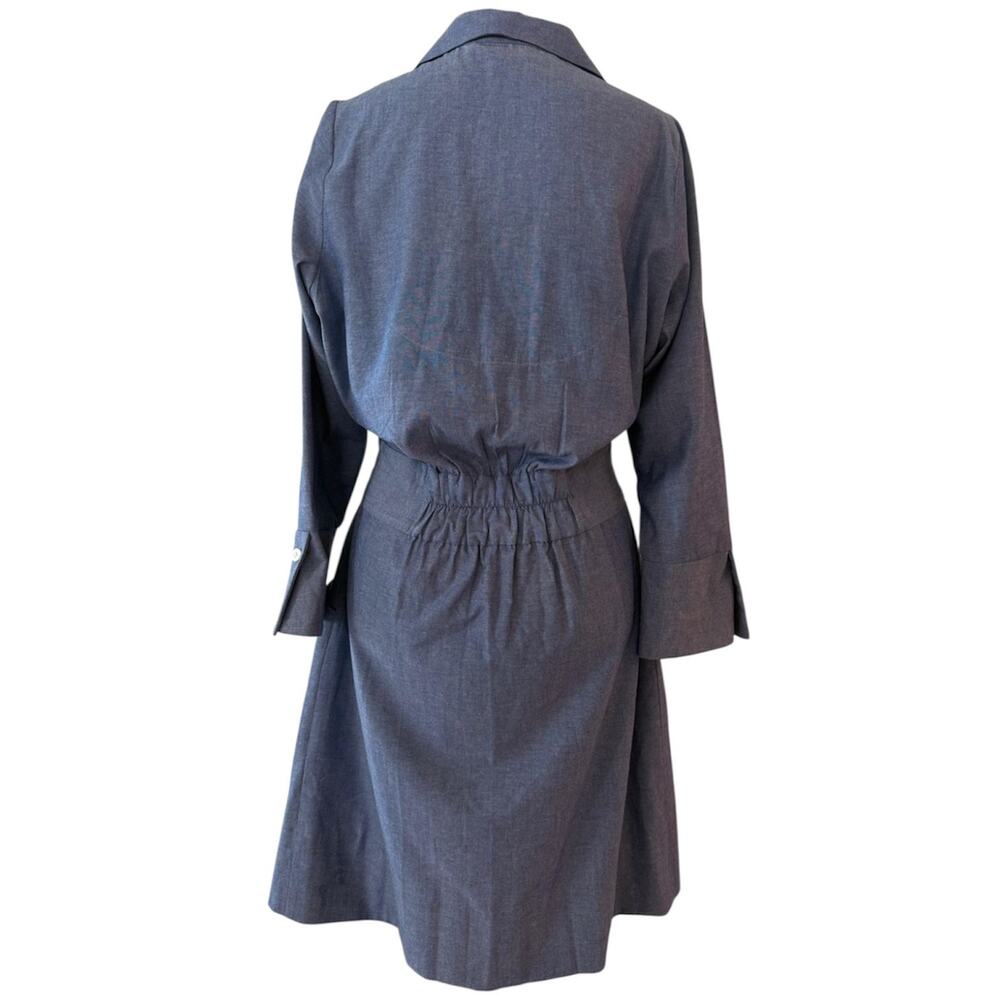 Gretchen Scott Breezy Blouson Chambray Blue Tie Waist Pockets Shirt Dress M - Picture 3 of 12